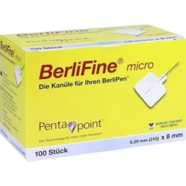 BERLIFINE mikrokanyylit 0,25x8 mm, 100 kpl