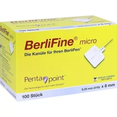 BERLIFINE mikrokanyylit 0,25x8 mm, 100 kpl