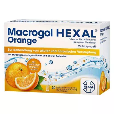 Macrogol HEXAL Oranssi jauhe oraaliliuospussia varten, 20 kpl Macrogol HEXAL Oranssi jauhe oraaliliuospussia varten, 20 kpl