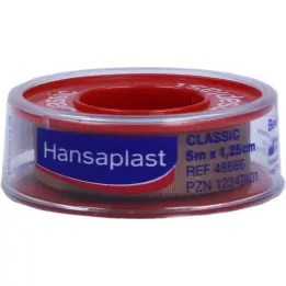 HANSAPLAST Kiinnityskipsi Classic 1,25 cm x 5 m push, 1 kpl