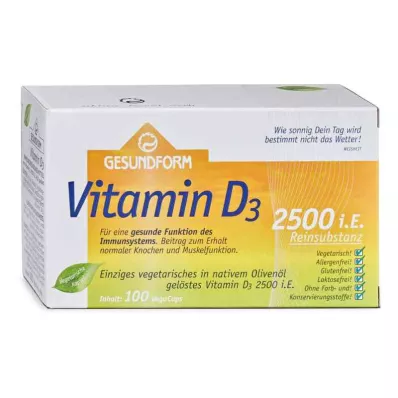 GESUNDFORM D3-vitamiini 2500 I.U. Vega-Caps, 100 kpl GESUNDFORM D3-vitamiini 2500 I.U. Vega-Caps, 100 kpl