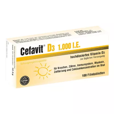 Cefavit D3 1 000 IU kalvopäällysteiset tabletit, 100 kpl Cefavit D3 1 000 IU kalvopäällysteiset tabletit, 100 kpl
