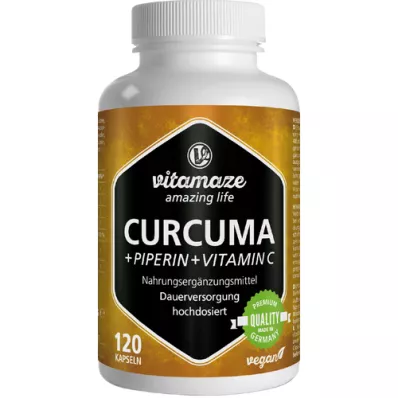 CURCUMA+PIPERIN+Vegaaniset C-vitamiinikapselit, 120 kpl