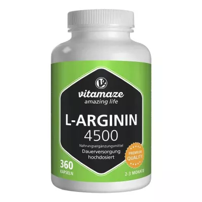 L-ARGININ HOCHDOSIERT 4 500 mg kapselit, 360 kpl L-ARGININ HOCHDOSIERT 4 500 mg kapselit, 360 kpl