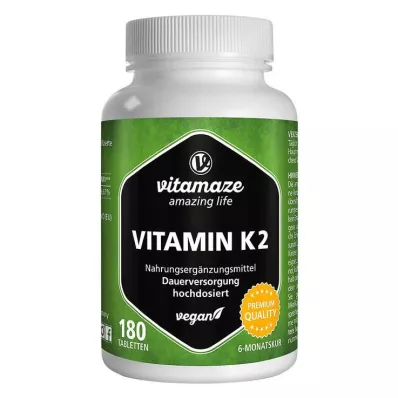 K2-vitamiini 200 µg suuriannoksiset vegaaniset tabletit, 180 kpl