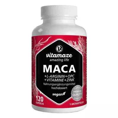Maca 10:1 suuri annos + L-arginiini + OPC + vitamiinit + sinkki vegaaniset kapselit, 120 kpl