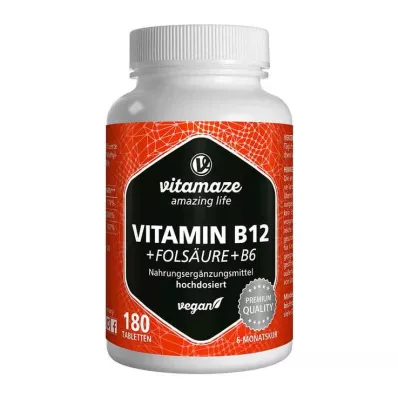 VITAMIN B12 1000 µg suurannos +B9+B6 vegaanitabletit, 180 kpl