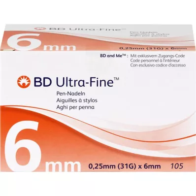 BD ULTRA-FINE Kynäneulat 6 mm 31 G 0,25 mm, 105 kpl