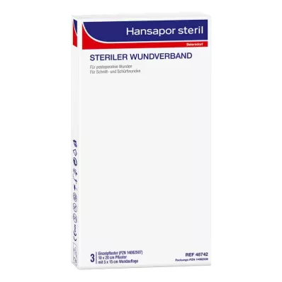 HANSAPOR steriili haavasidos 10x20 cm, 3 kpl
