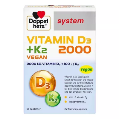 Doppelherz Vitamin D3 2000 + K2 järjestelmätabletit, 60 kpl