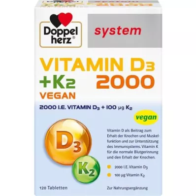 DOPPELHERZ D3-vitamiini 2000+K2 järjestelmätabletit, 120 kpl