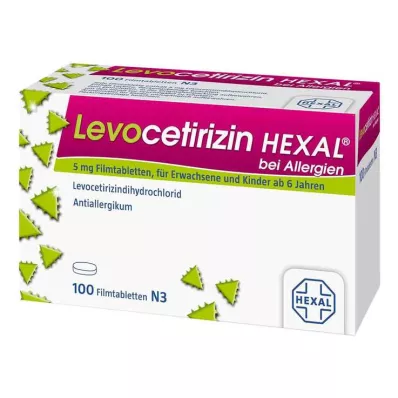 LEVOCETIRIZIN HEXAL allergioita varten 5 mg kalvopäällysteiset tabletit, 100 kpl LEVOCETIRIZIN HEXAL allergioita varten 5 mg kalvopäällysteiset tabletit, 100 kpl