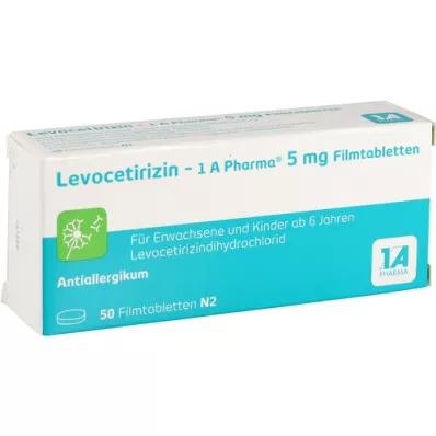 LEVOCETIRIZIN-1A Pharma 5 mg kalvopäällysteiset tabletit, 50 kpl