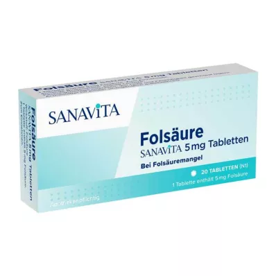 Foolihappo Sanavita 5 mg tabletit, 20 kpl Foolihappo Sanavita 5 mg tabletit, 20 kpl