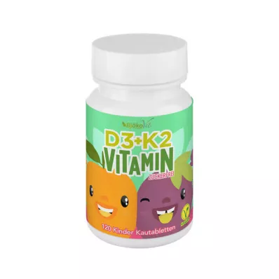 D3-vitamiini + K2 lasten purutabletit vegaaninen, 120 kpl D3-vitamiini + K2 lasten purutabletit vegaaninen, 120 kpl