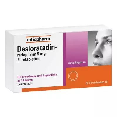 Desloratadine ratiopharm 5 mg kalvopäällysteiset tabletit, 20 kpl Desloratadine ratiopharm 5 mg kalvopäällysteiset tabletit, 20 kpl