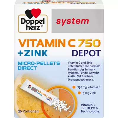 DOPPELHERZ C-vitamiini 750 Depot-järjestelmän pelletit, 20 kpl
