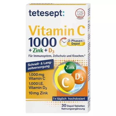 TETESEPT C-vitamiini 1,000+Sinkki+D3 1,000 I.U. tabletit, 30 kpl