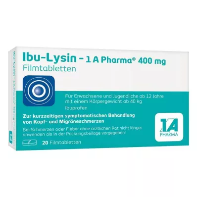 Ibu-Lysine – 1 A Pharma 400 mg kalvopäällysteiset tabletit, 20 kpl Ibu-Lysine – 1 A Pharma 400 mg kalvopäällysteiset tabletit, 20 kpl