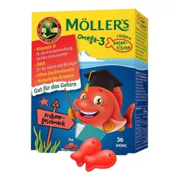 MÖLLERS Omega-3 Jelly Fish Mansikka purutabletit, 36 kpl