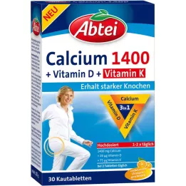 ABTEI Kalsium 1400+D3+K-vitamiini purutabletit, 30 kpl