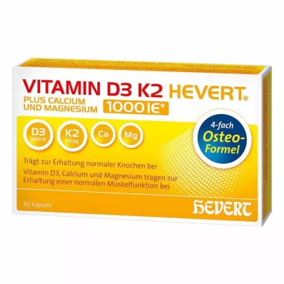 VITAMIN D3 K2 Hevert plus Ca Mg 1000 IE/2 kapselia, 60 kpl