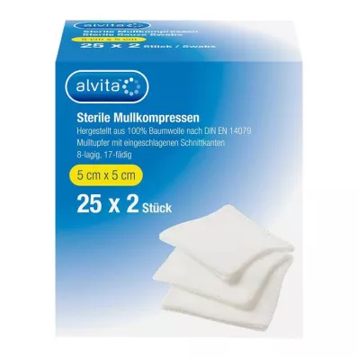 ALVITA Sideharsopakkaukset steriilit 5x5 cm, 25X2 kpl ALVITA Sideharsopakkaukset steriilit 5x5 cm, 25X2 kpl