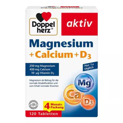 Doppelherz Magnesium + Calcium + D3 aktiiviset tabletit, 120 kpl