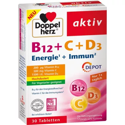 DOPPELHERZ B12+C+D3 Depot aktiivitabletit, 30 kpl