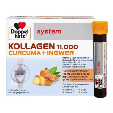 Doppelherz Collagen 11 000 Curcuma + Ginger System -juomaampullit, 30X25 ml