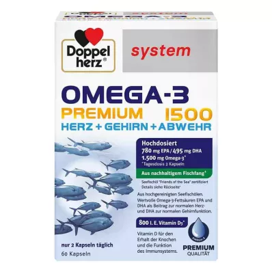 Doppelherz Omega-3 Premium 1500 järjestelmäkapselit, 60 kpl