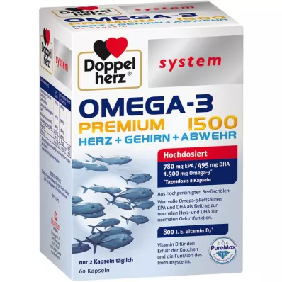 DOPPELHERZ Omega-3 Premium 1500 järjestelmäkapselit, 60 kapselia, 60 kapselia