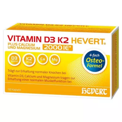 VITAMIN D3 K2 Hevert plus Ca Mg 2000 IE/2 kapselia, 120 kpl