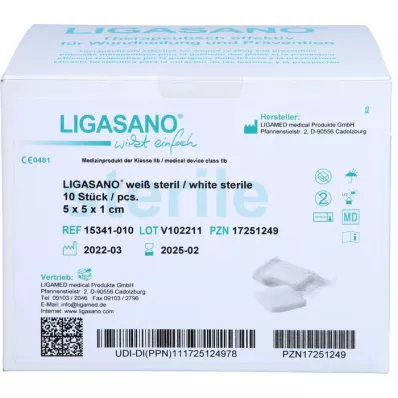 LIGASANO valkoinen sidos 1x5x5 cm steriili, 10 kpl