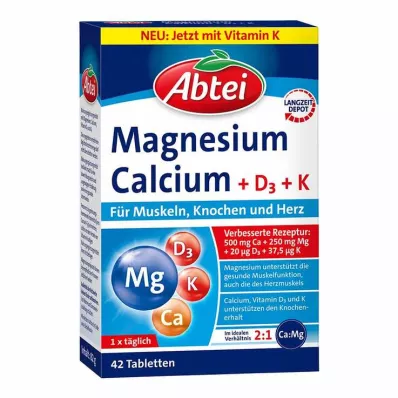 Abbey Magnesium Calcium + D + K tabletit, 42 kpl