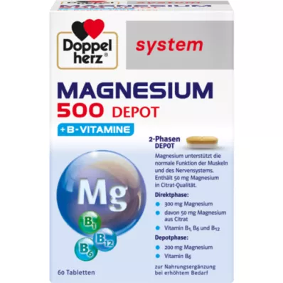 DOPPELHERZ Magnesium 500 Depot järjestelmätabletit, 60 kpl