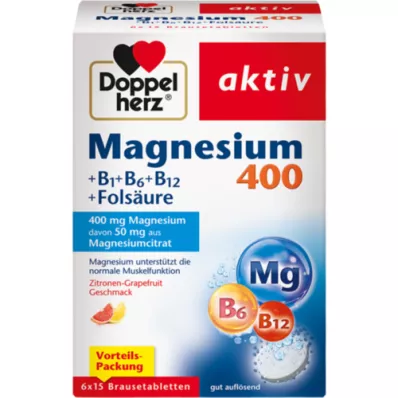 DOPPELHERZ Magnesium 400+B1+B6+B12+Foolihappo BTA, 6X15 kpl