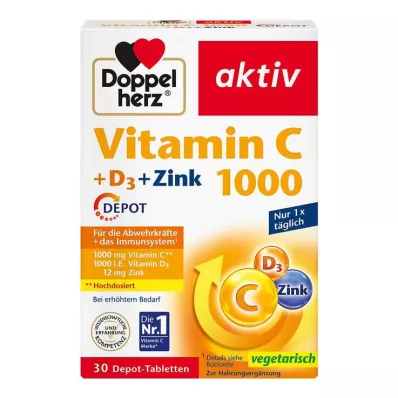 DOPPELHERZ C-vitamiini 1000+D3+Sinkki-depottabletit, 30 kpl
