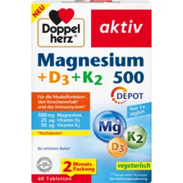 DOPPELHERZ Magnesium 500+D3+K2 depottabletit, 60 kapselia