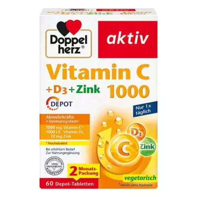 DOPPELHERZ C-vitamiini 1000+D3+sinkki depottabletit, 60 kapselia