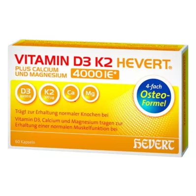 VITAMIN D3 K2 Hevert plus Ca Mg 4000 IE/2 kapselia, 60 kpl