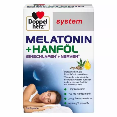 Doppelherz melatoniini + hamppuöljyjärjestelmän kapselit, 60 kpl Doppelherz melatoniini + hamppuöljyjärjestelmän kapselit, 60 kpl